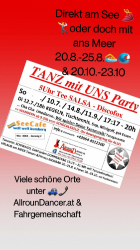 Seecafe Kumberg 10.7. bis So 11.9.22  mit Di 12.7. und 14.8. von 17h bis 20h Info 06644512100